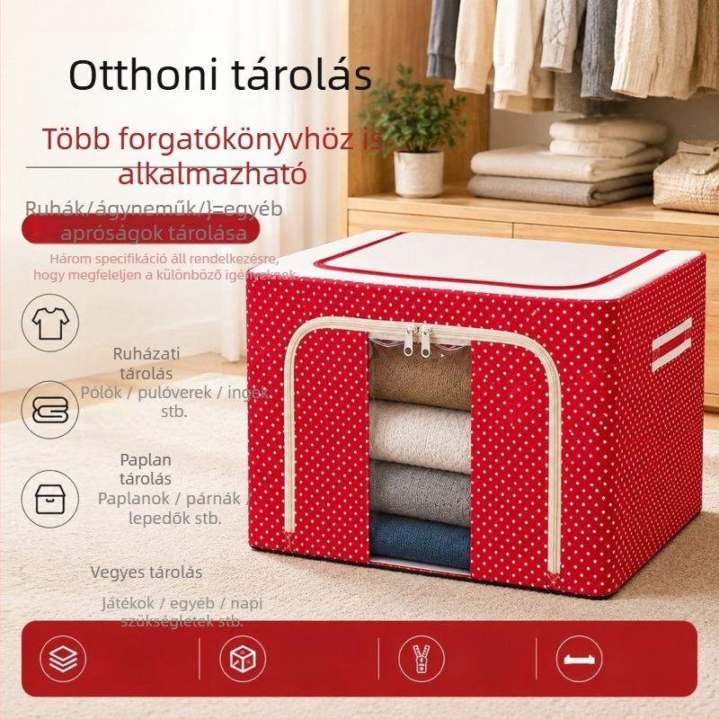 Oxford anyagból készült ruhatároló doboz, nagy méretű, vastag kivitel, átlátszó ablakkal