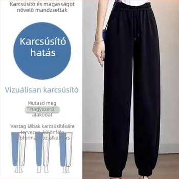 Női pamut jogger nadrág koreai stílusban, könnyű, lazán szabott, magas derekú, szűk lábszár felé, szürke