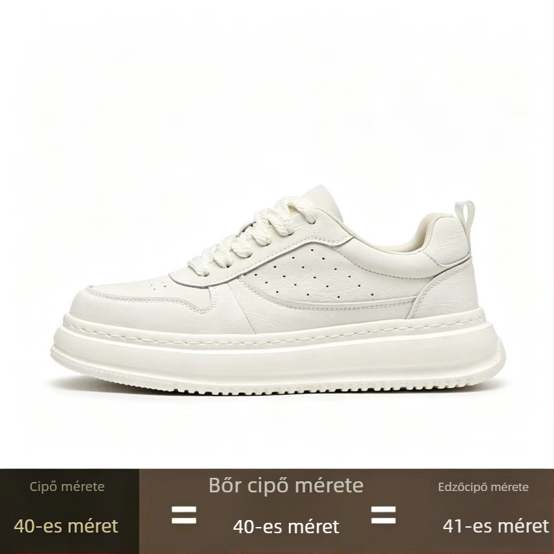 Férfi fehér sneaker, sokoldalú és trendi, lélegző, alacsony top cipő vastag talppal a magasság növeléséért.