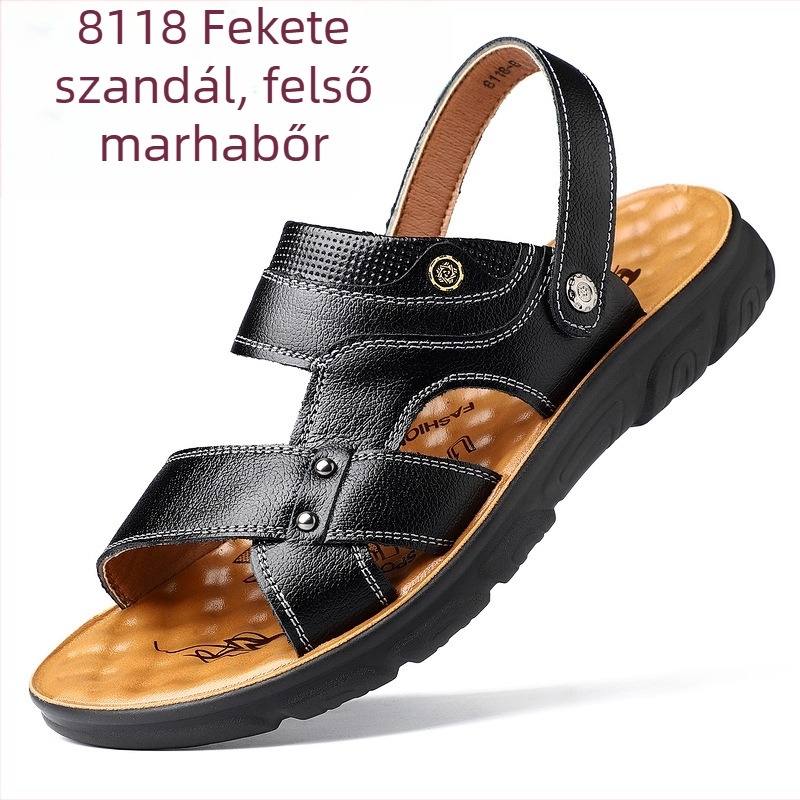 Felsőbőr férfi nyári szandálok, lélegző puha talppal, kényelmes, casual és sokoldalú