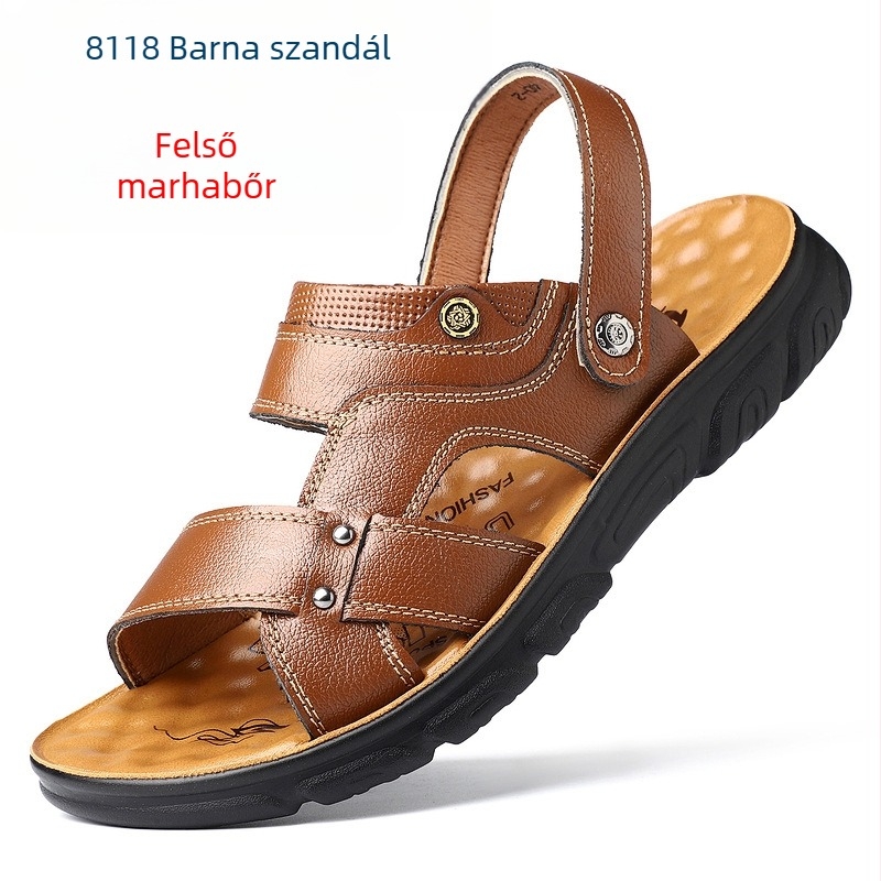 Felsőbőr férfi nyári szandálok, lélegző puha talppal, kényelmes, casual és sokoldalú