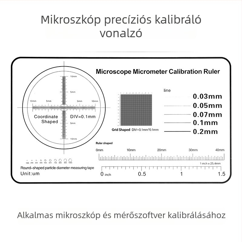 Mikrométer kalibráló vonalzó mikroszkóphoz, felosztás 0,1 mm, retikulusz vastagsága 0,1 mm