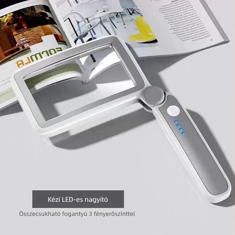 Újratölthető kézi nagyító, nagyító HD felbontású, összecsukható, hordozható, világítással, olvasáshoz idős korban, elektronikai javításokhoz és mobiltelefon alkatrészeihez