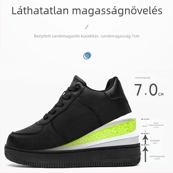 Uniszex bőr platform cipő rejtett magasság-növelő funkcióval, fekete, mindennapi tornacipő