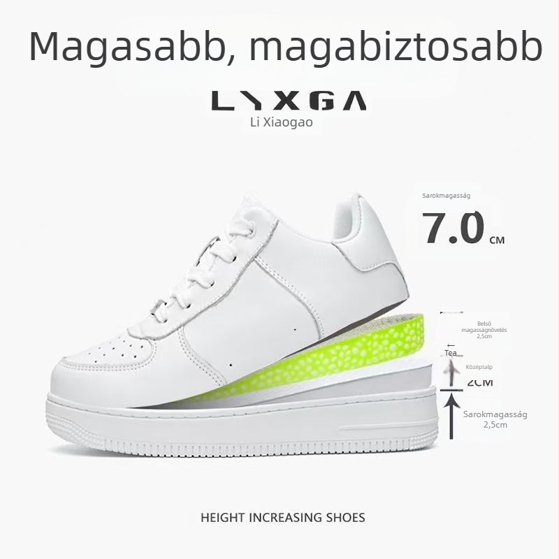 Uniszex bőr platform cipő rejtett magasság-növelő funkcióval, fekete, mindennapi tornacipő