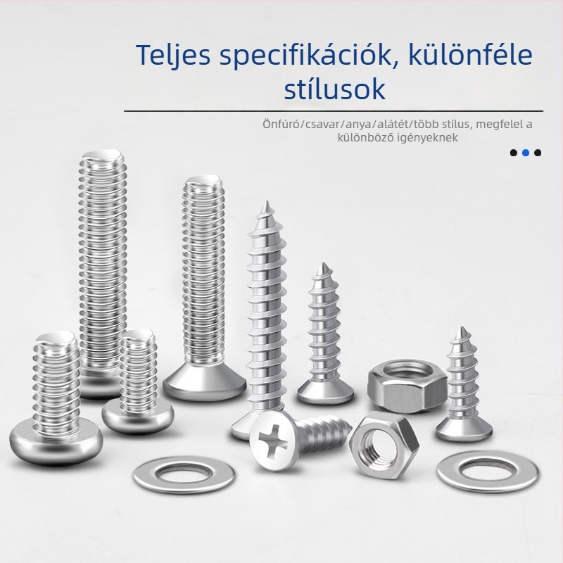 Háztartási hardver-kiegészítők készlet: csavarok, anyák, alátétek, önmetsző csavarok