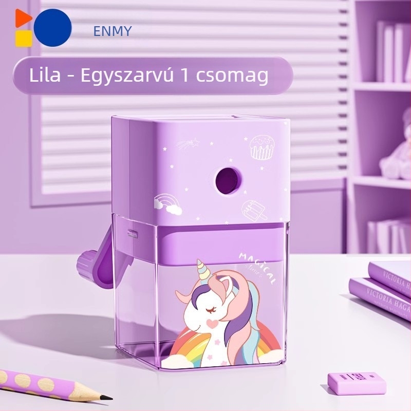 Kézi ceruzahegyező, kompakt, hordozható óvodába, minták: dinoszaurusz, űrhajós, nyuszilány, egyszarvú