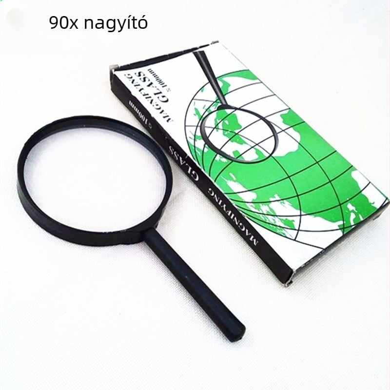Kézben tartható lencsés nagyító gyantából készült lencsével, konvex, 90 mm, műanyag tok, oktatási eszköz