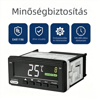 TC150A3 hőmérséklet-szabályozó termosztát hűtésre és fűtésre, két üzemmódú panelre szerelhető, digitális kijelző