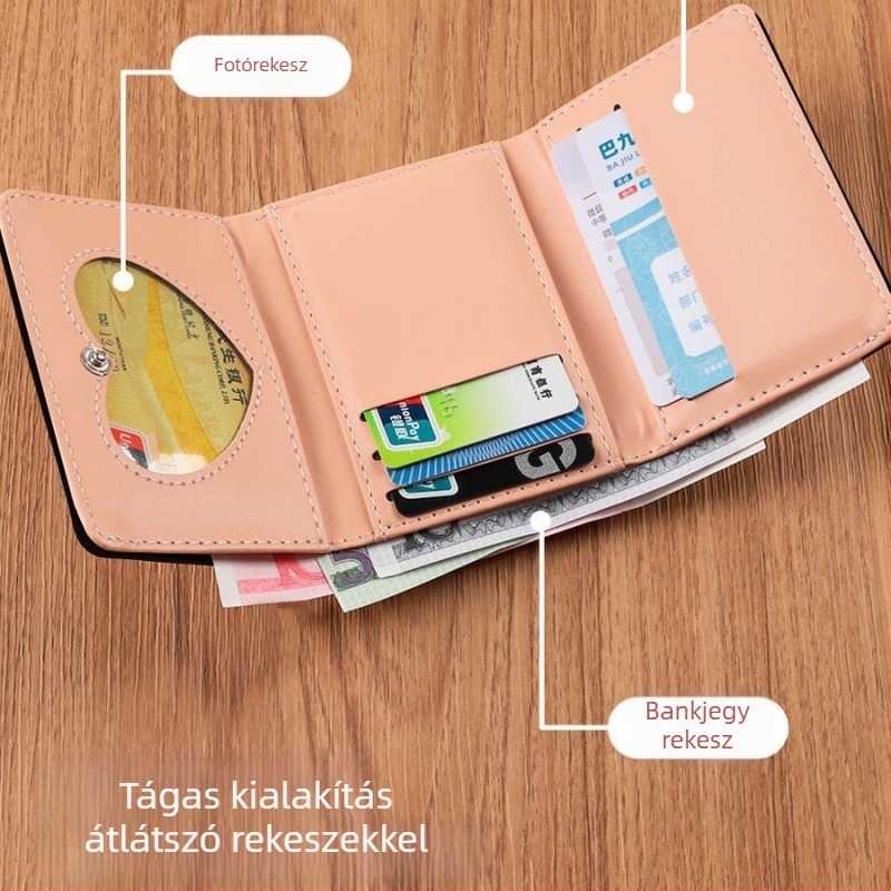 Nyuszis mintás összecsukható pénztárca, nagy kapacitású kártyatartóval, háromrekeszes aprópénztartó