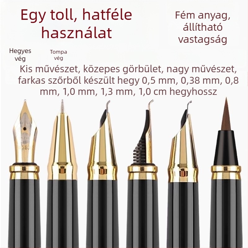 Eternal Life hat darabos töltőtoll-készlet kaligráfiához, fém testtel, cserélhető tintazsákkal, irodai íráshoz