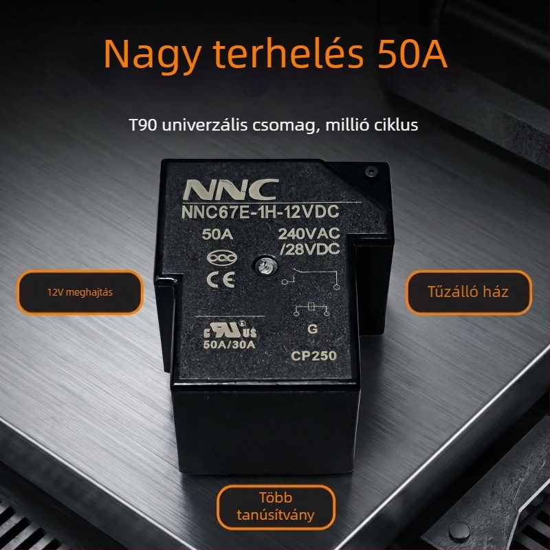 NNC67E-1H-12VDC Nagy teljesítményű PCB-relé 50A, CQC/UL/CE tanúsítvány, T90