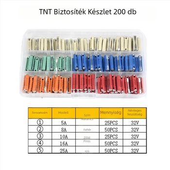 200 darab autóipari biztosítékkészlet torpedó alakú dobozban