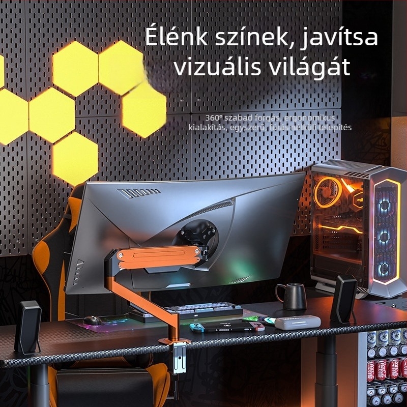 Asztali monitorállvány pneumatikus karral, magasságállítás, lyukak nélküli alap