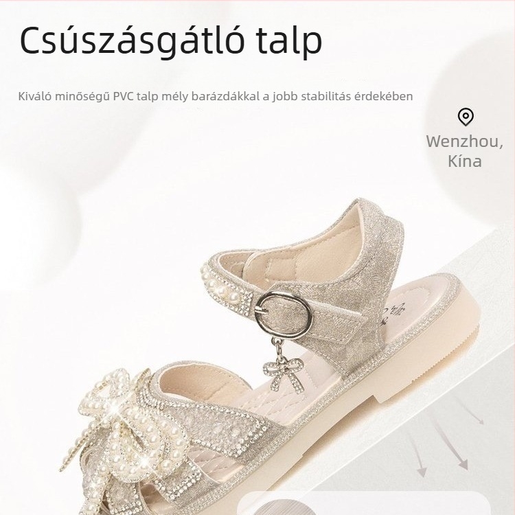 Lányok nyári szandáljai, hercegnő-stílus, puha talp, Velcro-zár