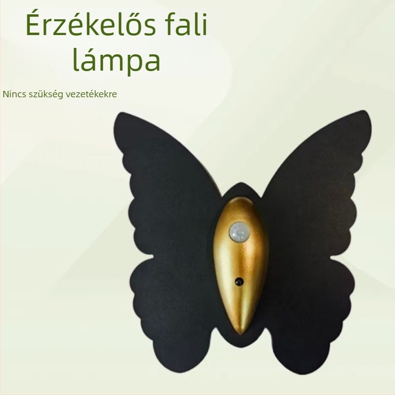 USB újratölthető pillangó falikar beltéri használatra, szenzoros, vezeték nélküli, mágneses szenzor