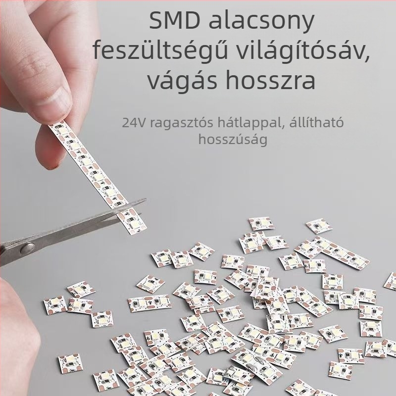Ultra vékony 24V LED szalag, önadható, szakaszonként vágható, borospolcokhoz és ruhásszekrényekhez