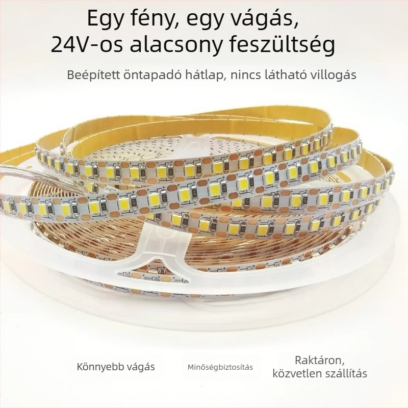 24V LED-szalag, 120 LED, SMD2835, meleg fehér, öntapadós, beltéri dekoratív világítás