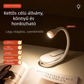 USB újratölthető csiptetős asztali lámpa, kétfunkciós, lágy LED szemvédő fény, olvasáshoz és tanuláshoz
