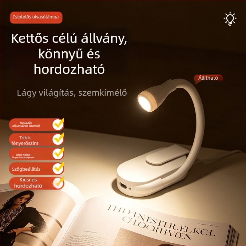 USB újratölthető csiptetős asztali lámpa, kétfunkciós, lágy LED szemvédő fény, olvasáshoz és tanuláshoz