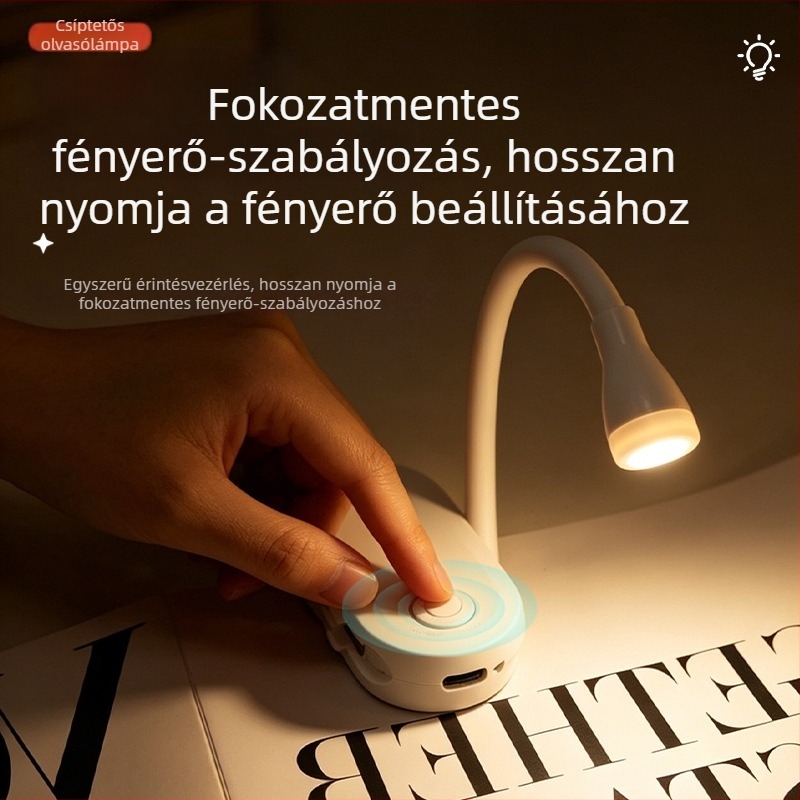 USB újratölthető csiptetős asztali lámpa, kétfunkciós, lágy LED szemvédő fény, olvasáshoz és tanuláshoz