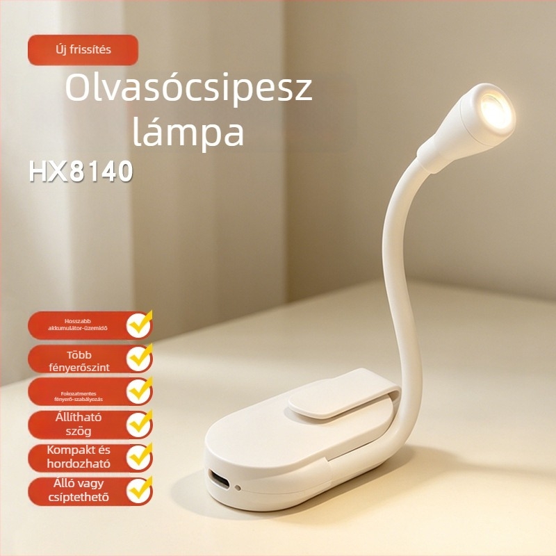 USB újratölthető csiptetős asztali lámpa, kétfunkciós, lágy LED szemvédő fény, olvasáshoz és tanuláshoz