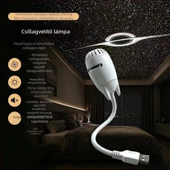 HD állítható fókusz Starry Sky mennyezet-projektor éjszakai fény, szemkímélő hálószobai asztali lámpa, USB tápegység, hangvezérlésű autó környezeti fény