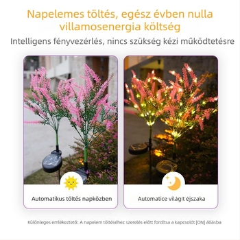 Levendulát formázó napelemes kültéri kerti világítás, vízálló, földre szúrható lámpa