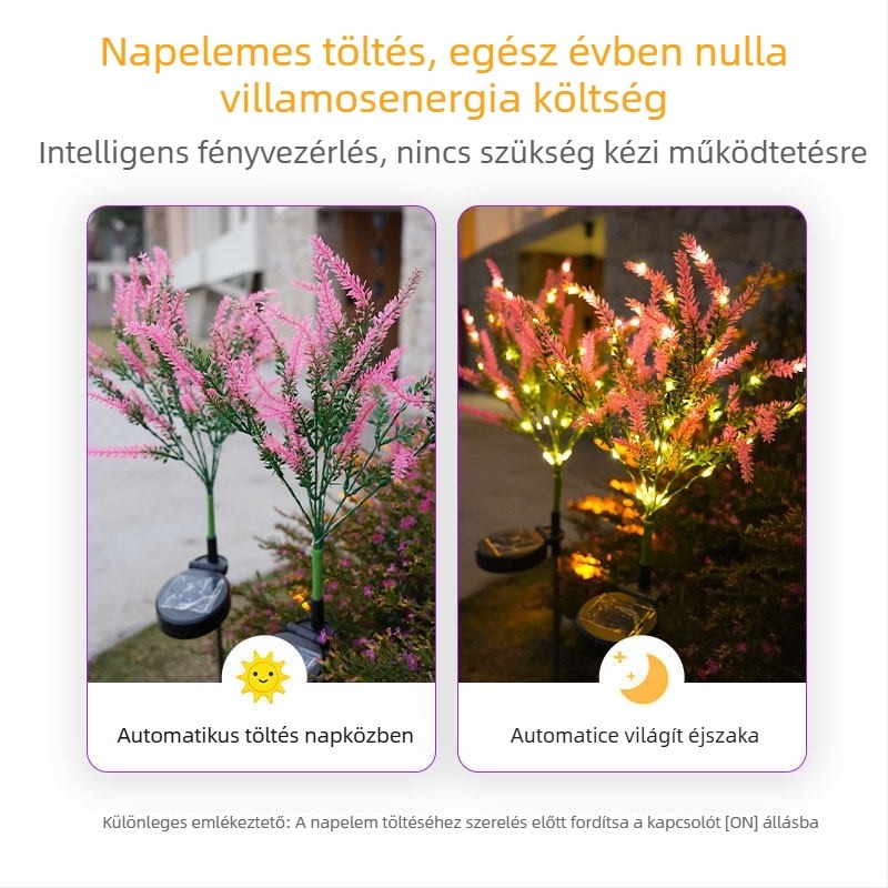Levendulát formázó napelemes kültéri kerti világítás, vízálló, földre szúrható lámpa