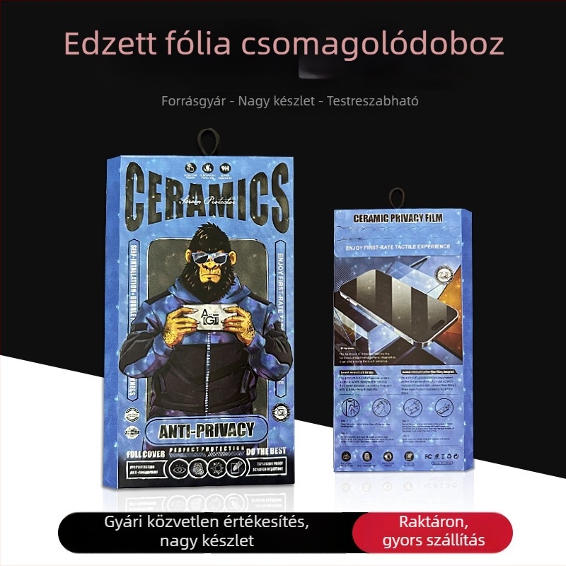 iPhone adatvédelmi képernyővédő fóliához tartozó csomagoló doboz kampóval, 6,7 hüvelykes kijelzővédő, nagy karton dobozban