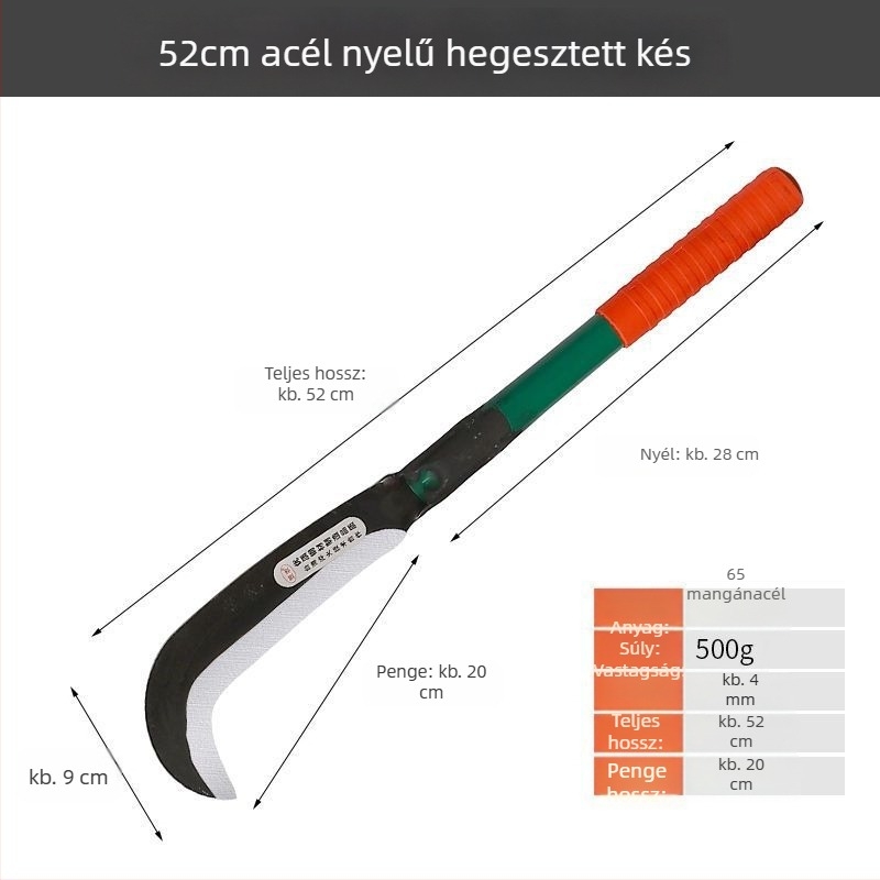 Hegesztett hosszú nyelű machete erdőgazdálkodáshoz, tűzoltáshoz és kertészeti feladatokhoz; mezőgazdasági fa- és tűzifa vágó machete