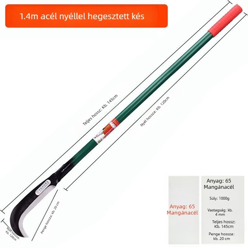 Hegesztett hosszú nyelű machete erdőgazdálkodáshoz, tűzoltáshoz és kertészeti feladatokhoz; mezőgazdasági fa- és tűzifa vágó machete