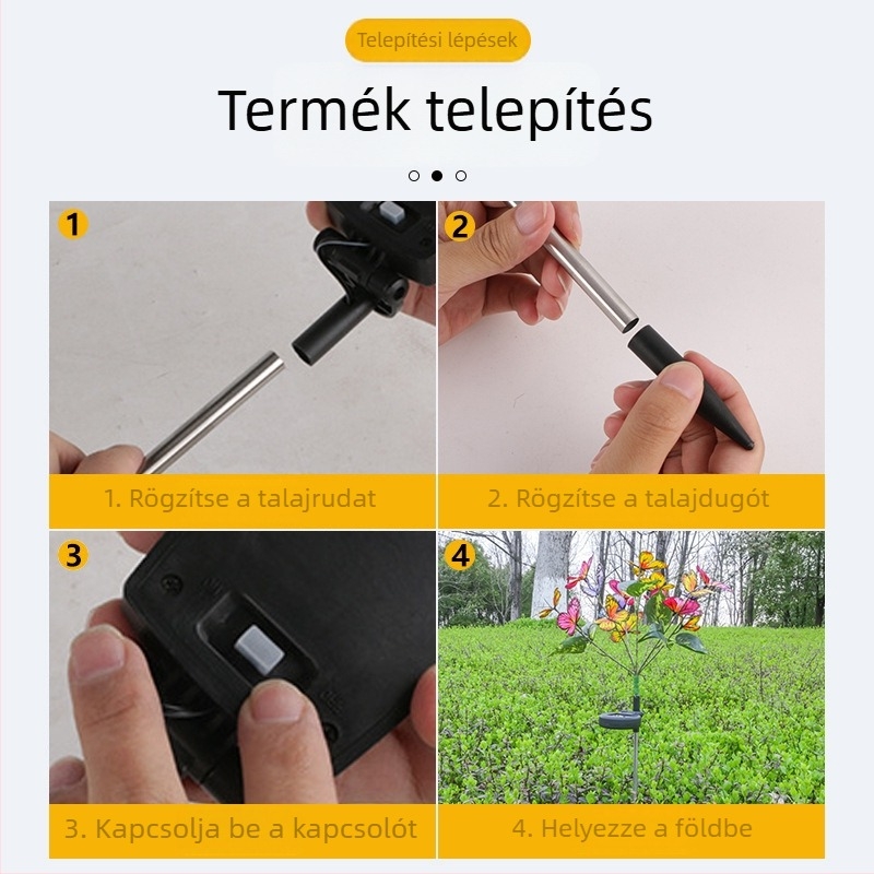 Napelemes kertészeti dekorációs fények tájhoz és kültéri térhez, vízálló gyepvilágítás, kerti oszlopos világítás