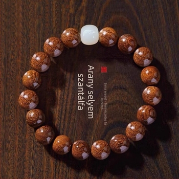Prémium arany szantálfa karkötő fehér jade Bodhi gyöngyökkel, természetes kézi készítés, 10mm, 120 darabos készlet