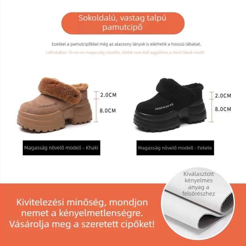 Női szőrös papucs, 6 cm-es magasságot növelő, vastag talppal, zárt orrú, téli 2026 új stílus