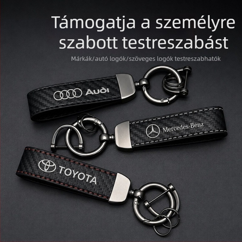 Prémium karbon rost mintás autós kulcstartó cink ötvözetből, autólogó kompatibilis