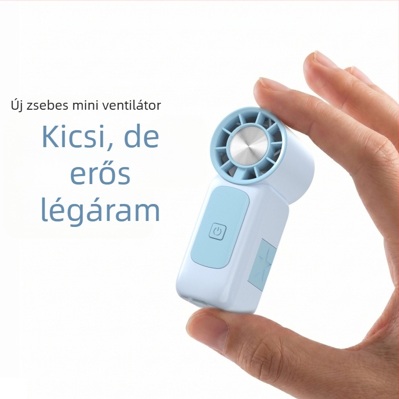Kézben tartható mini ventilátor USB-töltéssel, erős levegőáram, 5 lapát, beépített akkumulátor