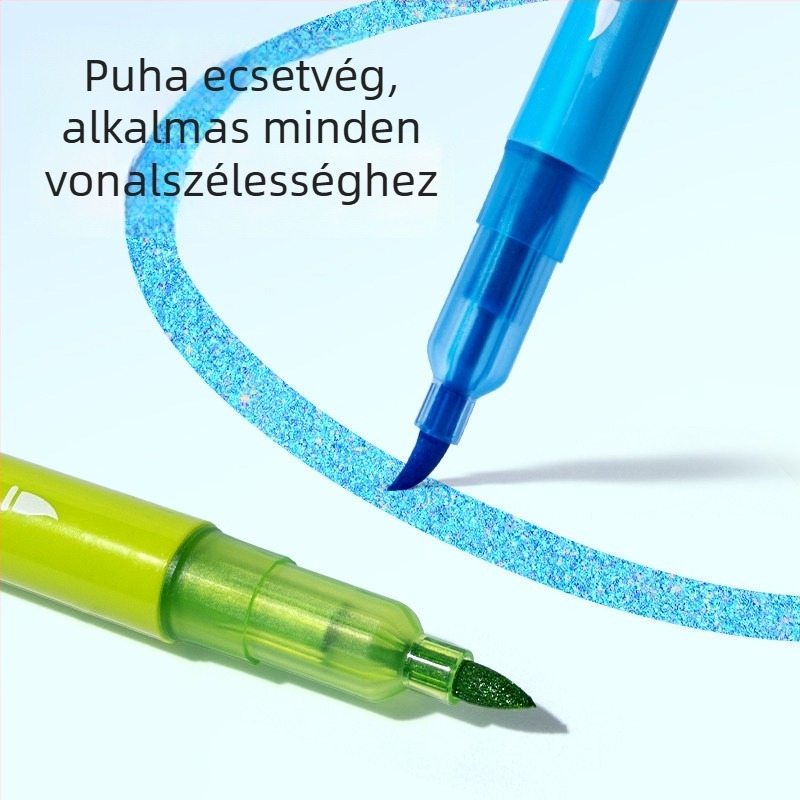 Deli marker készlet puha hegyekkel, fin csillogó por hatású, több szín, nagy kapacitás, hordozható rajzoláshoz és graffitihez