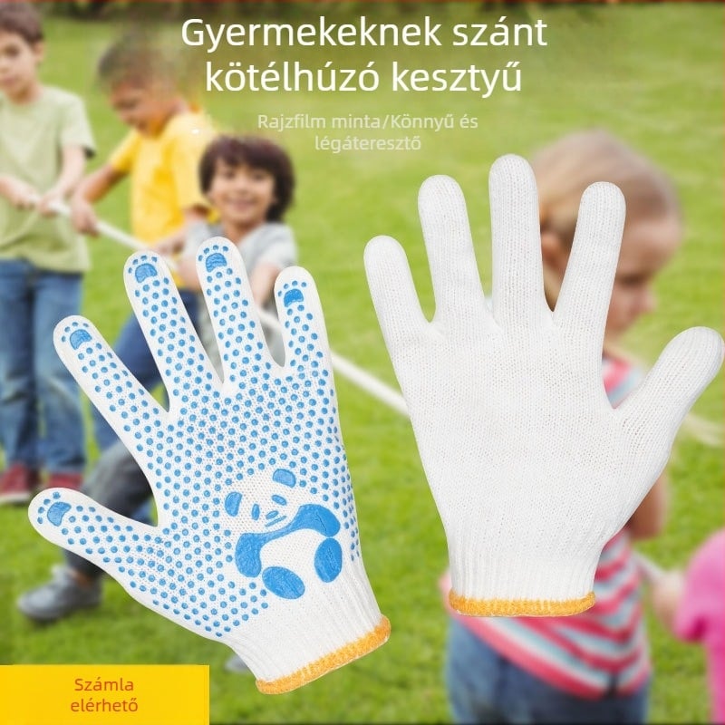 Iskolai tevékenységekhez gyerekeknek csúszásmentes kesztyű fehér pöttyös felülettel