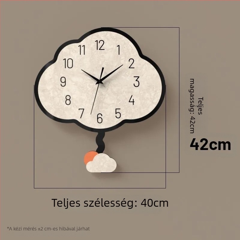 Felhő alakú kvarc falióra, csendes működés, modern minimalist stílus, falikép a nappaliba