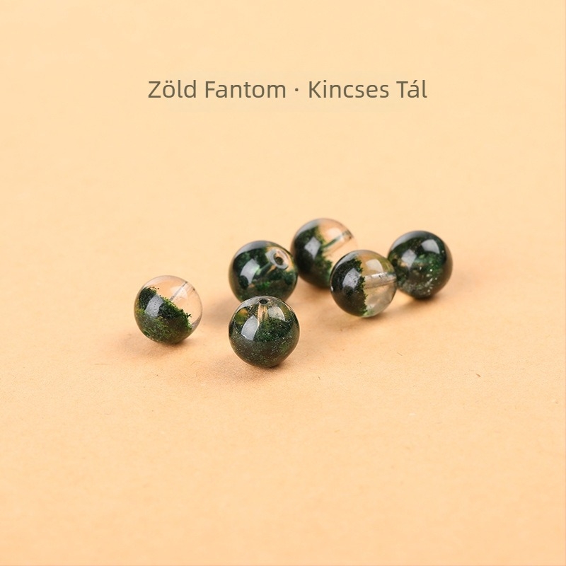 Természetes zöld Green Ghost kristály gyöngyök, DIY ékszerekhez, 10 mm, kerek, elválasztó gyöngyök