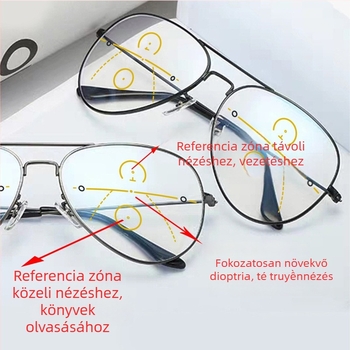 HD Focus olvasószemüveg presbiopiarra, kerek vintage keret, fotokromikus lencsék, távolra és közelre egyaránt használható, idős férfiak számára