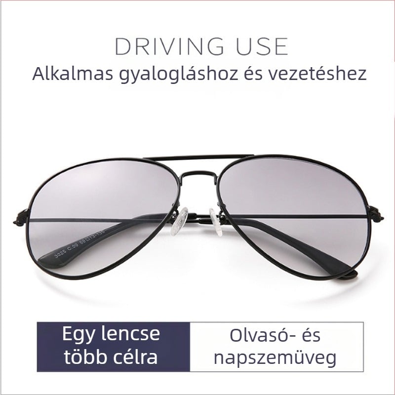 HD Focus olvasószemüveg presbiopiarra, kerek vintage keret, fotokromikus lencsék, távolra és közelre egyaránt használható, idős férfiak számára
