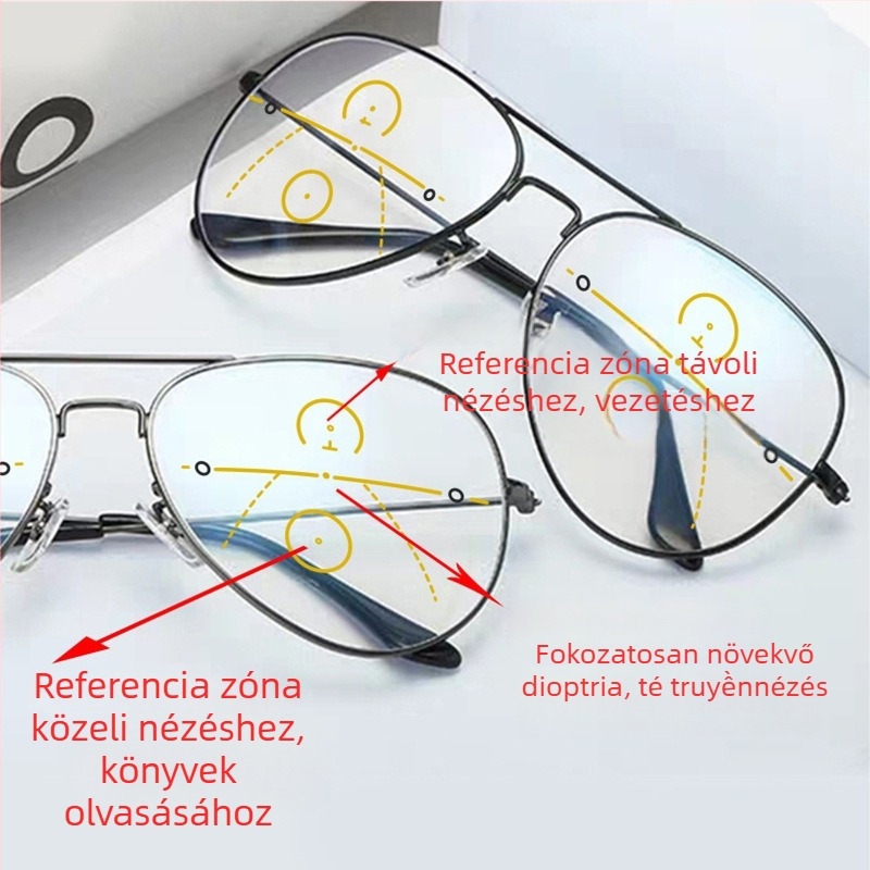 HD Focus olvasószemüveg presbiopiarra, kerek vintage keret, fotokromikus lencsék, távolra és közelre egyaránt használható, idős férfiak számára