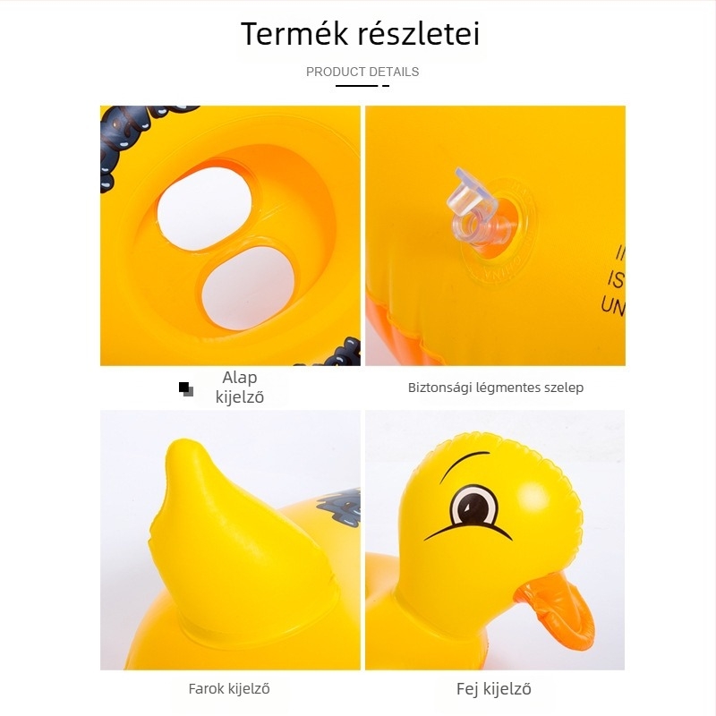 Sárga kacsa formájú ülő felfújható úszógumi gyerekeknek, fogantyúval