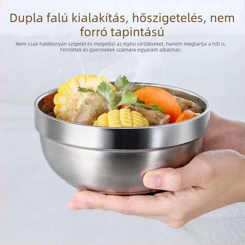 Két rétegű rozsdamentes acél termoszos tál, frissen tartja az ételeket és melegen, égésgátló, otthoni használatra, rizs- és leveses tál, modern minimalista kialakítás