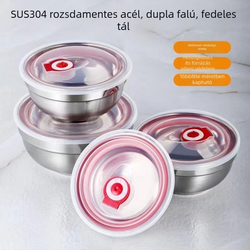 Két rétegű rozsdamentes acél termoszos tál, frissen tartja az ételeket és melegen, égésgátló, otthoni használatra, rizs- és leveses tál, modern minimalista kialakítás
