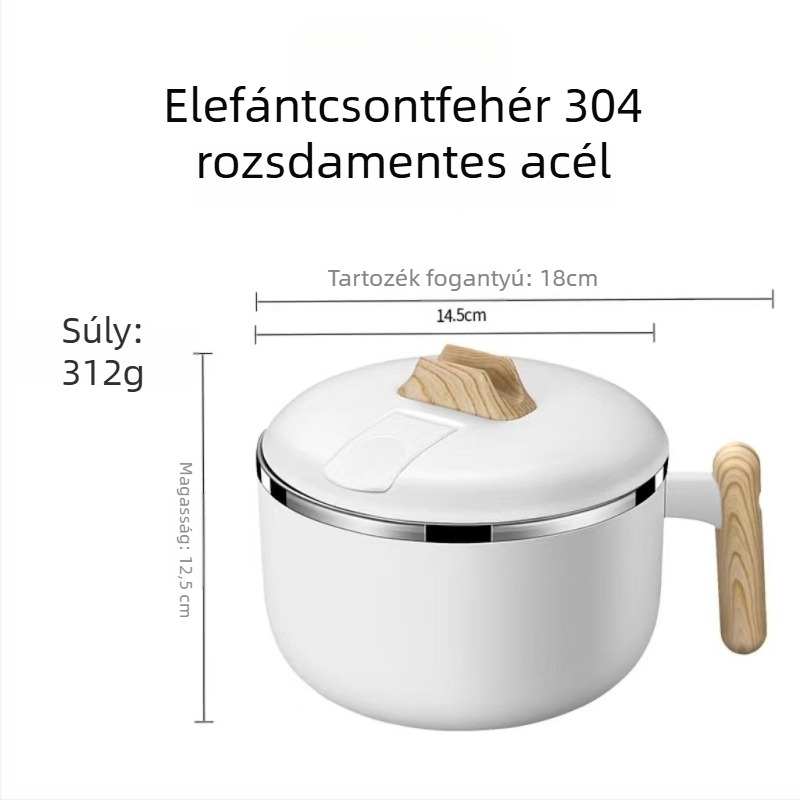 304 rozsdamentes acél instant tészta tál, nagy kapacitású, fedővel, leszívó/leeresztő funkcióval, szigetelt ebédes doboz