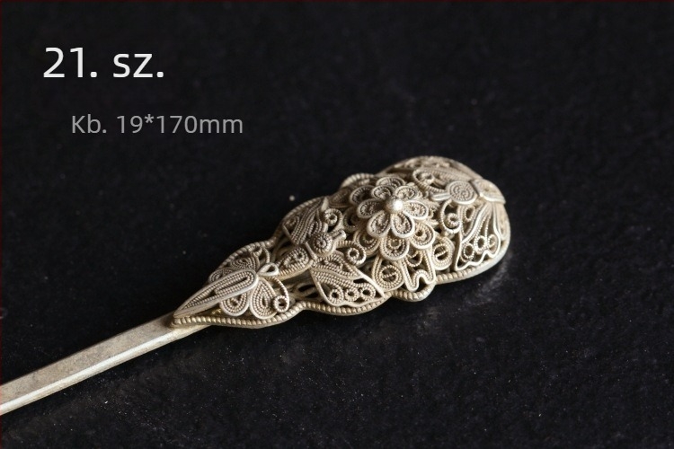 Ősi ihletésű Miao ezüst hajtű, hajkiegészítő Cheongsamhoz és Hanfu-hoz, gallér hangsúlyt adó, kézműves, beépített jáde
