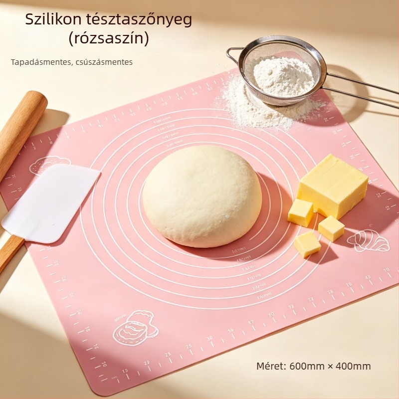 Élelmiszer-minőségű szilikon dagasztó alátét, vastag, csúszásmentes és tapadásmentes, mérőskálával, háztartási nyújtó alátét
